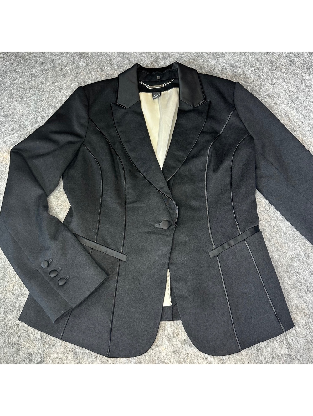 White House Black Market Black Satin Trim Blazer Career Formal Party Fashion 6